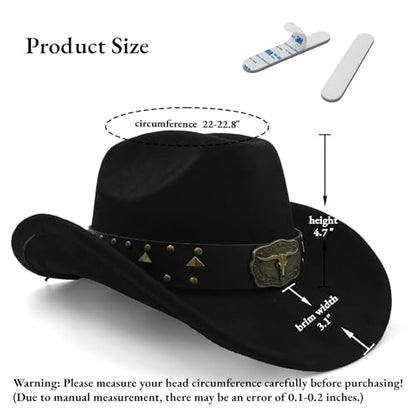 LIDHAY Cowboy Hat for Women Men with Shapeable Wide Brim Western Suede Hat for Cowboys and Cowgirls - color: Black
