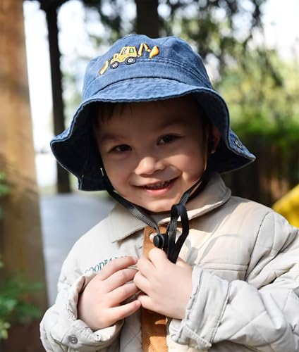 Safari Kids Sun Hat Bucket Boys Excavator Beach UPF 50+ Fishing Hat Toddler Girls Boonie Cap for 2-8T - color: Navy