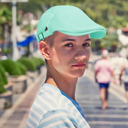 meioro Mens Breathable Mesh Summer Hat Adjustable Flat Cap Newsboy Beret Ivy Cap Irish Cabbie Fishing Hats - color: Mint Green