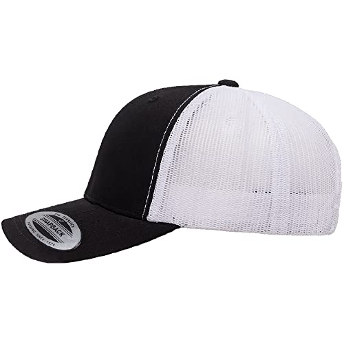 Yupoong Classic Mesh 6 Panel Retro Trucker Cap | Mid Profile Snapback - color: Black/White