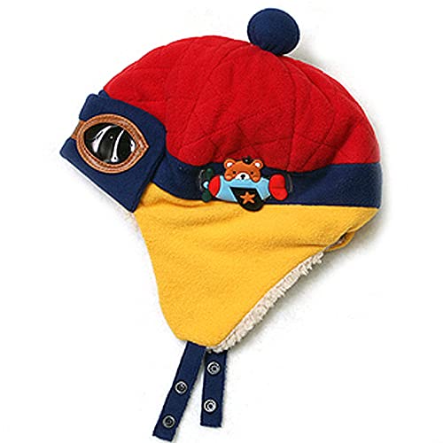 Toddlers Baby Girls and Boys Crochet Earflap Pilot Hats Beanie Cap Winter Warm Knit Caps Ear Protection Cap - color: Hat1-red