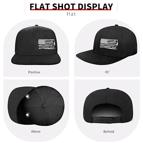 American Flag Hat Mens Snapback Hats for Men Black Flat Bill Brim Hat