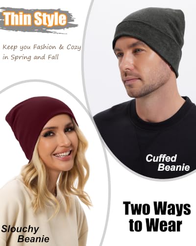 ROYBENS Thin 100% Cotton Beanie for Men Women Lightweight Slouchy Chemo Hat - color: 1pcs-wine Red