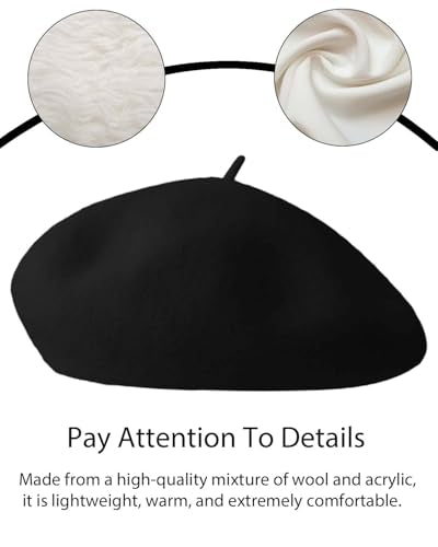 French Beret Hat for Men Women,Moustache Mime Halloween Artist Party Hats Birthday Fancy Costume Classic Wool Beanie Caps Black