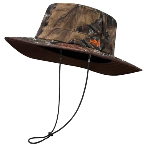 BASSDASH UPF 50+ Water-Resistant Fishing Bucket Hat with Laser Perforated Mesh Adjustable for Men Women Outdoor Hiking - color: Autumn Forest