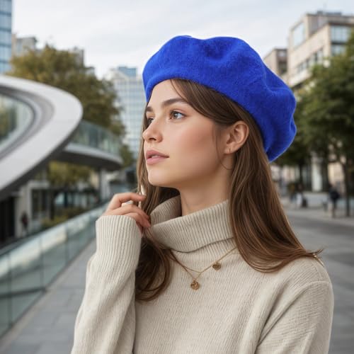 Women's Wool Beret: 70% Wool French Hat for Daily, Lightweight & Chic Berets for Women - color: Royal Blue