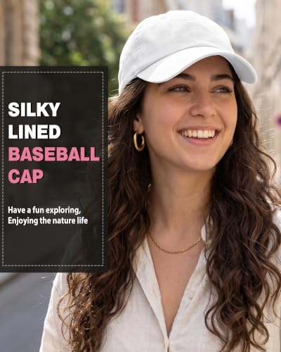 Lvaiz Womens Satin Lined Baseball Cap Washed Cotton Adjustable Dad Hat - color: White