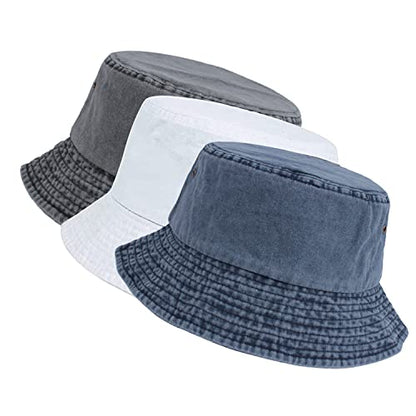 Washed Cotton Bucket Hats Packable Summer Beach Cap for Men Women - color: Ce-bh-gray-white-navy