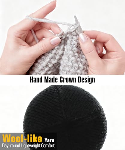 EMPIRELION Wool-Like Cuff Beanie, 0% Wool Itch-Free, Thick Thermal Knit Warm Winter Hats,Soft Stretch Outdoor Cap - color: Black