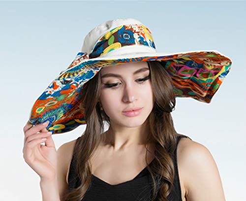 iHomey Packable Shapeable Extra Large Brim Floppy Sun Hat Reversible UPF 50+ Beach Sun Bucket Hat - color: A-beige