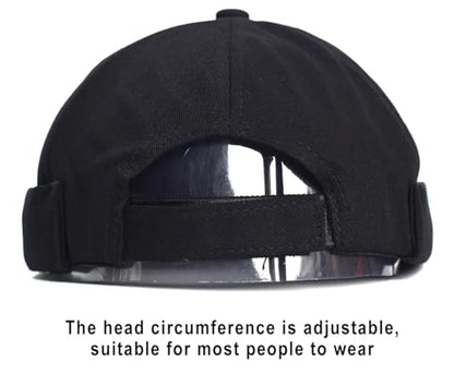 Mens Docker Cap – Brimless Beanie Skull Cap Retro Rolled Cuff Adjustable Cotton - color: Shark Embroidery