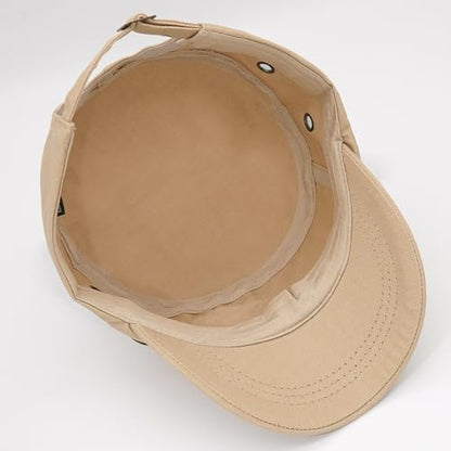 Unisex Cadet Army Cap Adjustable Flat Top Cap Washed Cotton Military Hat Baseball Cap - color: Beige 3
