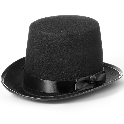 Black Tall Felt Top Hat Halloween Party Hat - style: Bow Style