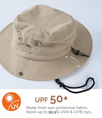 Hat Hut Mens Waterproof Bucket Rain Hat, UPF50+ Sun Hat, Wide Brim, Packable, All-Weather Outdoor Hiking Fishing Hats - color: Khaki