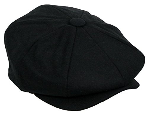 Men's Classic 8 Panel Wool Blend Newsboy Snap Brim Collection Hat - color: Black, size: X-Large