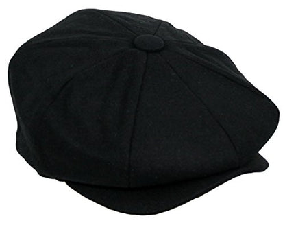 Men's Classic 8 Panel Wool Blend Newsboy Snap Brim Collection Hat - color: Black, size: X-Large