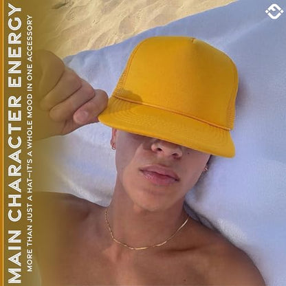 Funky Junque Blank Mesh Foam Lightweight Snapback Trucker Hat - color: Gold