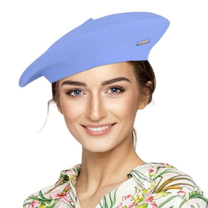 Classic Wool French Red Beret Hats for Women Men - color: M--lake Blue
