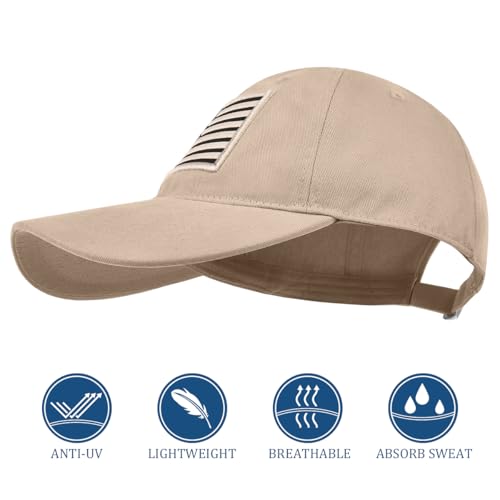 2 Pack American Flag Hats, Patriotic Adjustable Baseball Caps, Low Profile USA Dad Hats for Men Women Daily Wear - color: Black ＆ Khaki