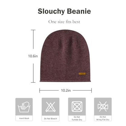100% Merino Wool Slouchy Beanie Hat, Women Warm Winter Caps Soft, Ladies Breathable & Cozy Stretchy Knitted Skull Cap - color: Purple