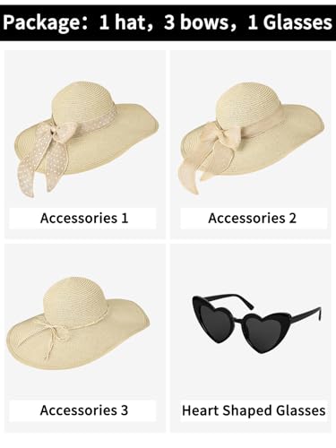 Sun Beach Straw Hats for Women, Summer Wide Brim Hat - color: Beige, size: X-Large