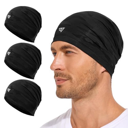 3Pcs Cooling Skull Caps for Men Women-Lightweight Breathable Beanie, Thin Quick Dry Running Cap for Cycling Daily Wear - color: Black+black+black