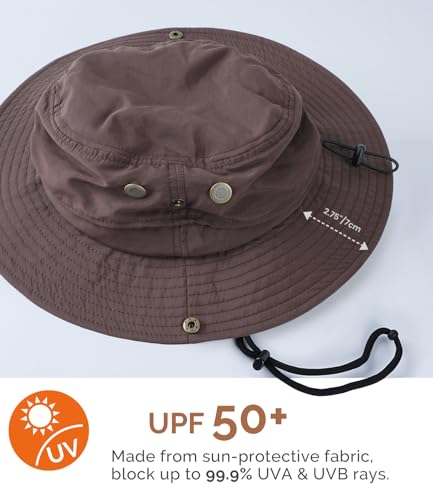 Hat Hut Mens Waterproof Bucket Rain Hat, UPF50+ Sun Hat, Wide Brim, Packable, All-Weather Outdoor Hiking Fishing Hats - color: Coffee