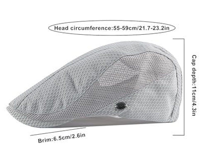 Mesh Cap Breathable Summer Newsboy Hat Adjustable Beret Ivy Cap Irish Cabbie Driving Fishing Hats - color: Light Gray