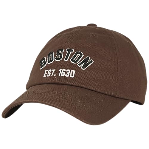 E BY ELIDAN Boston EST 1630 Dad Hat, Embroidered Cotton Baseball Cap - color: Brown