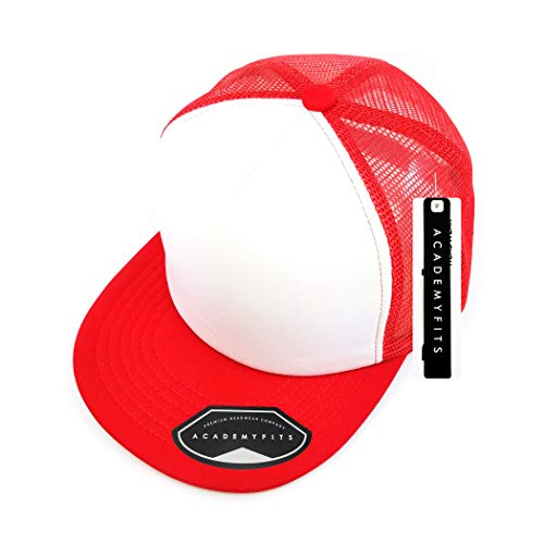 Quality 5 Panel High Crown Trucker Foam Mesh Hat Snapback Men Women Unisex Waterproof Blank Cap #2070 - color: White / Red