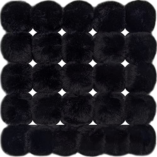 BQTQ 26 Pcs Faux Fur Pom Poms DIY Hat Pompoms with Elastic Loop (Black) - color: Black