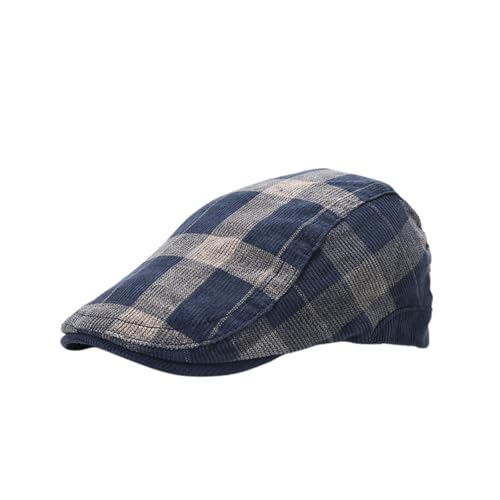 yolrdiw Classic Plaid Gatsby Ivy Flat Cap Cabbie Driving Newsboy Hat for Men Women Boy - color: Navy Blue