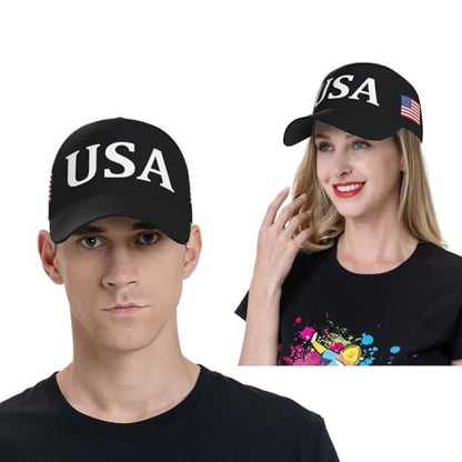 American Flag Baseball Caps Embroiderred USA Flag Patriotic Dad Hat Adjustable Trucker Hats for Men Women - color: Usa Flag Black 4