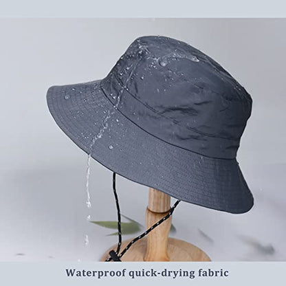 Waterproof Bucket Hat for Women and Men - UV Protection Beach Sun Hat Fishing Safari Boonie Hat Rain Hat Adjustable Packable - color: Grey - Waterproof