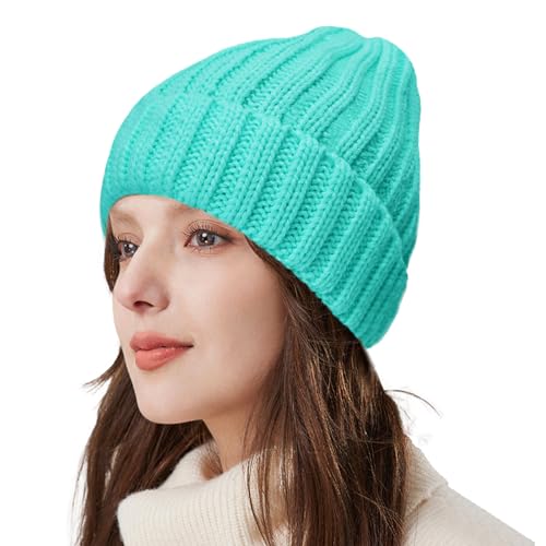 ZOORON 1&2 Winter Beanie for Women Soft Warm Slouchy Knit Hat Ski Stocking Cuffed Cap - color: Lake Blue