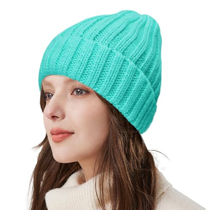 ZOORON 1&2 Winter Beanie for Women Soft Warm Slouchy Knit Hat Ski Stocking Cuffed Cap - color: Lake Blue
