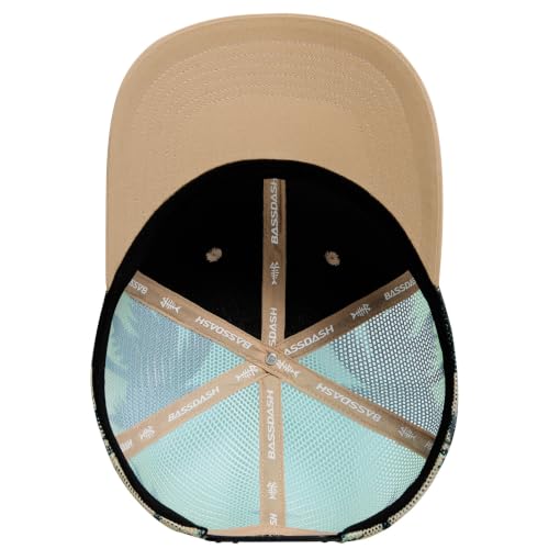 BASSDASH Printed Mesh Trucker Hat for Men Women Adjustable Baseball Cap Fishing Camping Outdoors Sporting Hat with Snap FH20 - color: Khaki/Palm Trees, style: Regular