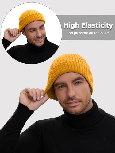 Wool Short Fisherman Beanie for Men Women Double Cuffed Skull Caps - color: 1pcs-yellow