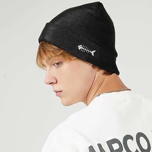 Cool Graphic Beanie for Men and Women - Black - color: Fish Skeleton