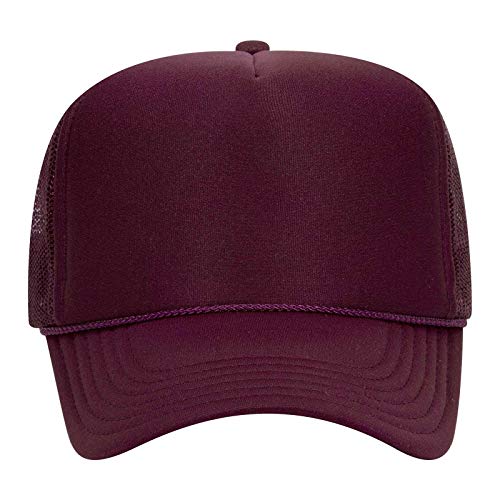 OTTO Wholesale 12 x Polyester Foam Front 5 Panel High Crown Mesh Back Trucker Hat - (12 Pcs) - color: Maroon