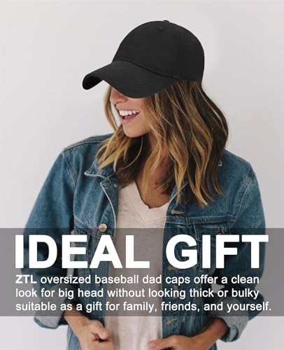 Oversize XXL Baseball Cap for Big Heads 23.6"-25.6", Extra Large Cotton Baseball Hat, Plus Size Unstructured Dad Hats - color: Cotton - Black
