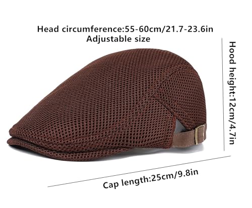 DIYDECAL Mens Breathable Mesh Summer Hat Adjustable Newsboy Beret Ivy Cap Cabbie Flat Cap - color: Brown