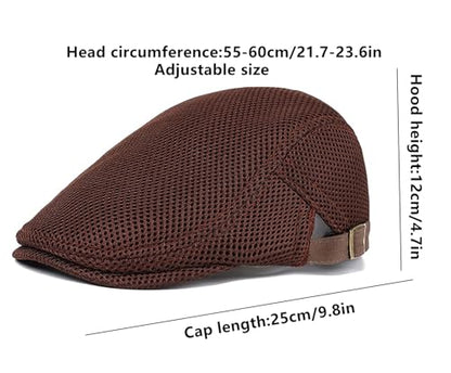 DIYDECAL Mens Breathable Mesh Summer Hat Adjustable Newsboy Beret Ivy Cap Cabbie Flat Cap - color: Brown