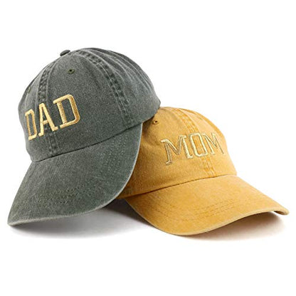 Trendy Apparel Shop Capital Gold Thread Mom and Dad Pigment Dyed 2 Pc Cap Set - color: Mango Olive