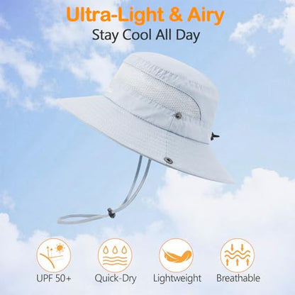 American Trends Quick Dry Boys Sun Hat - Dual Adjustable UV Protection Breathable Kids Safari Bucket Cap for Beach Pool - color: Sky Blue