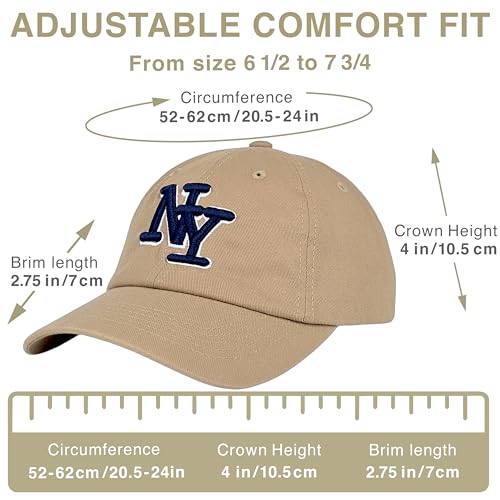 NY 3D Embroidered Dad Hat - New York Baseball Cap - color: Khaki With Navy Ny Logo