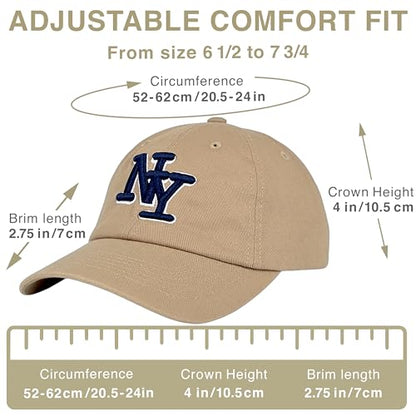 NY 3D Embroidered Dad Hat - New York Baseball Cap - color: Khaki With Navy Ny Logo