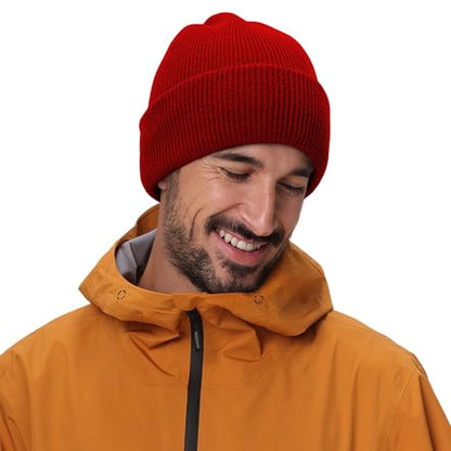Connectyle Thick Cuffed Beanie for Men & Women Double Layer Knit Winter Hat Acrylic Watch Hat Warm Stocking Skull Cap - color: Dark Red