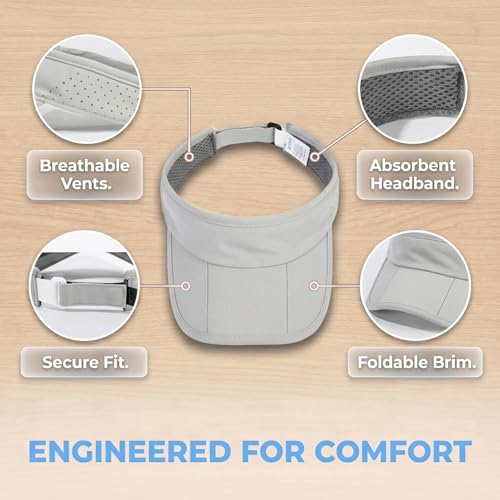 Sun Visors for Women Men Adjustable Folding Cap Running Golf Tennis - color: Light Gray