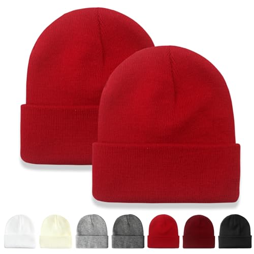 NPQQUAN 2 Packs Beanie for Men Women Winter Hats for Mens Beanie Skull Cap - color: Red+red